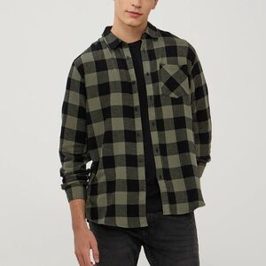 Magellan Olive Green Black Plaid Button Front Long Sleeve Flannel Shirt Size 2XL